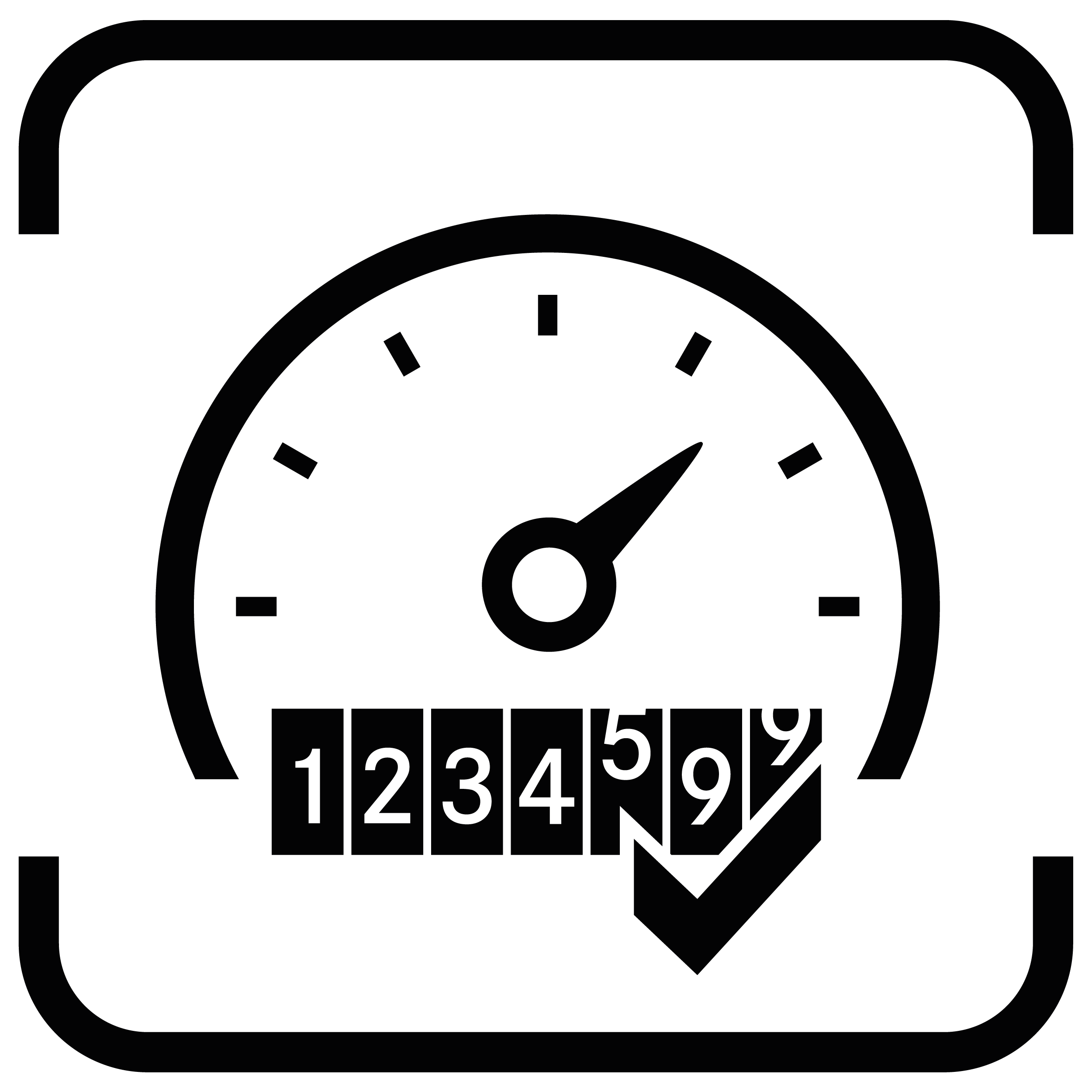 Schwarzes Icon eines Tachos mit beispielhafter Kilometerlaufleistung